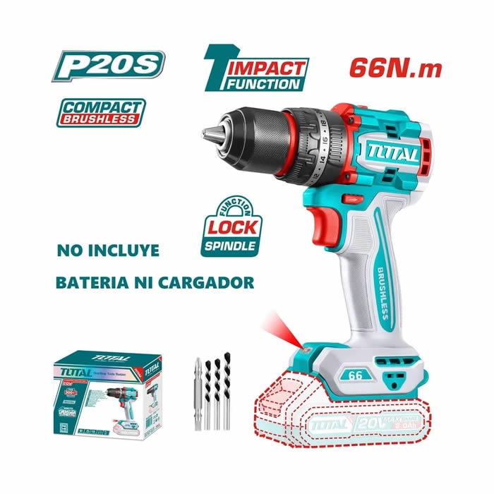 TALADRO PERCUTOR INALÁMBRICO 20V 66NM – TOTAL TIDLI206681